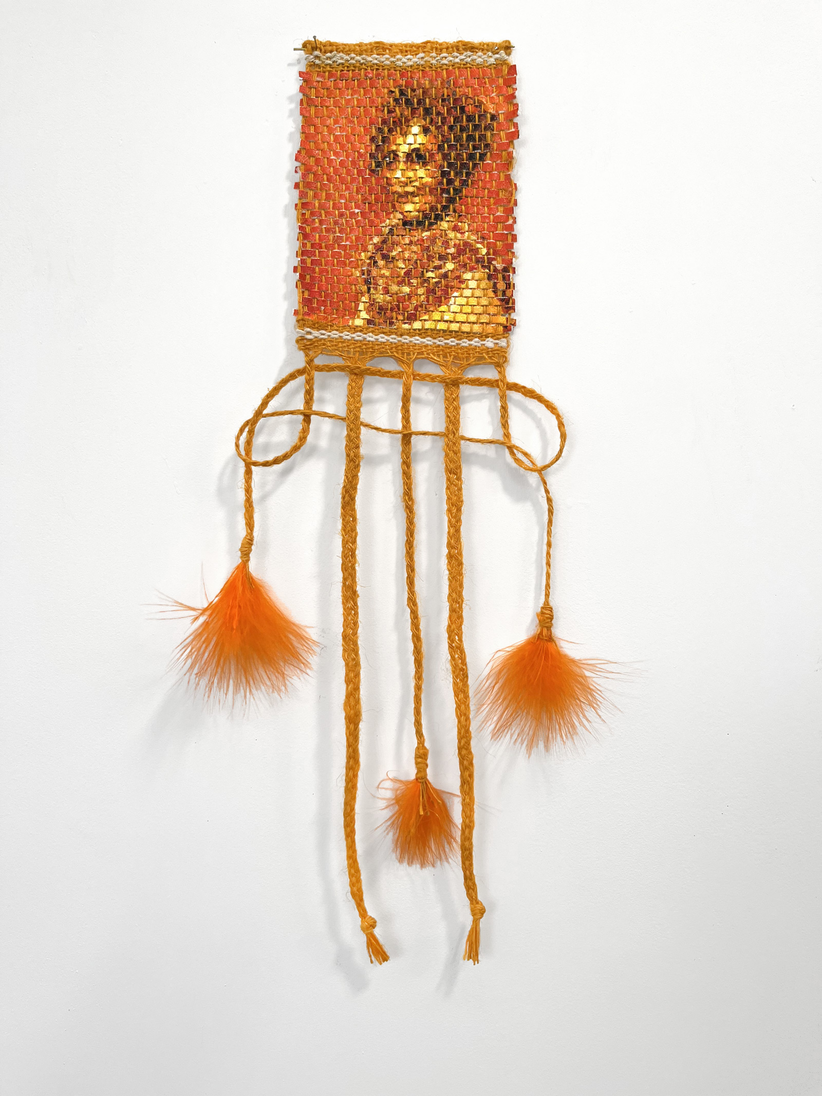 Heroism (Vir), 18 x 5”, acrylic on canvas painting handwoven into mixed media textile, 2024